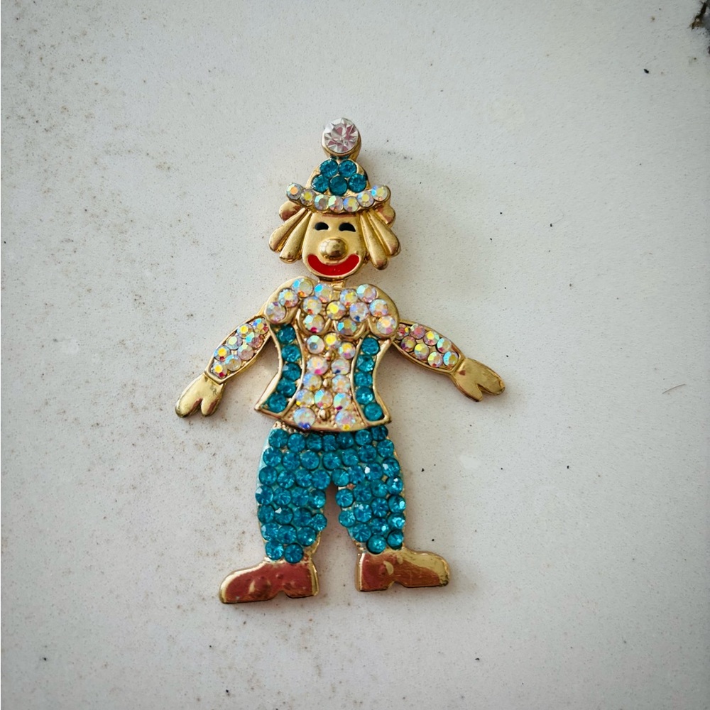 Colorful Clown Brooch with Rhinestones